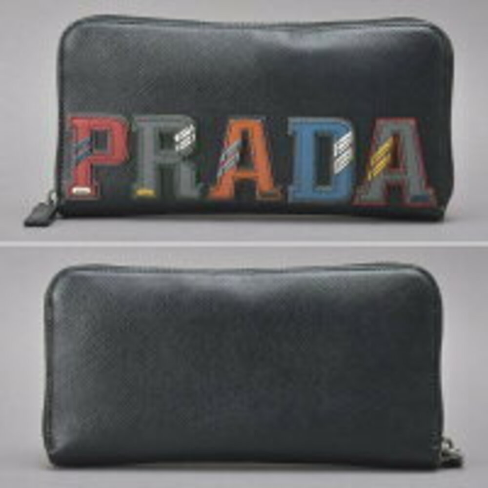 Prada logo zip around long wallet Saffiano leather black - Picture 2 of 8